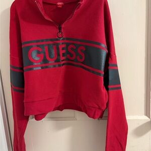Guess Women's Red and Black Half-Zip Sweatshirt